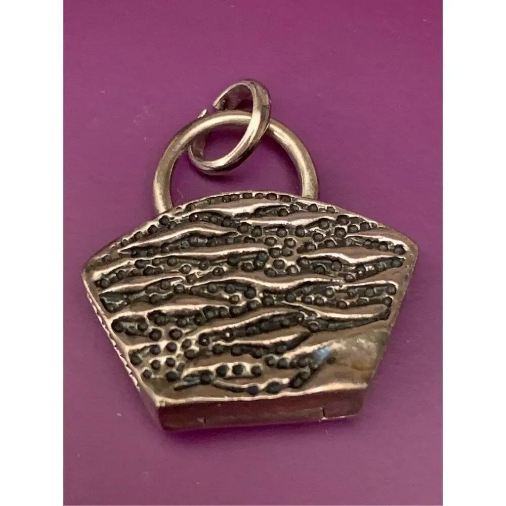 .925 Straw Summer Beach Bag Sterling Silver Jewelry Charm
